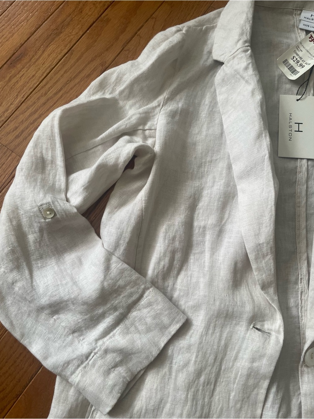 Halston Heritage White Linen Single-Button Blazer - Picture 6 of 7